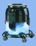 Aspirates and cleans air by means of water-bath filtration